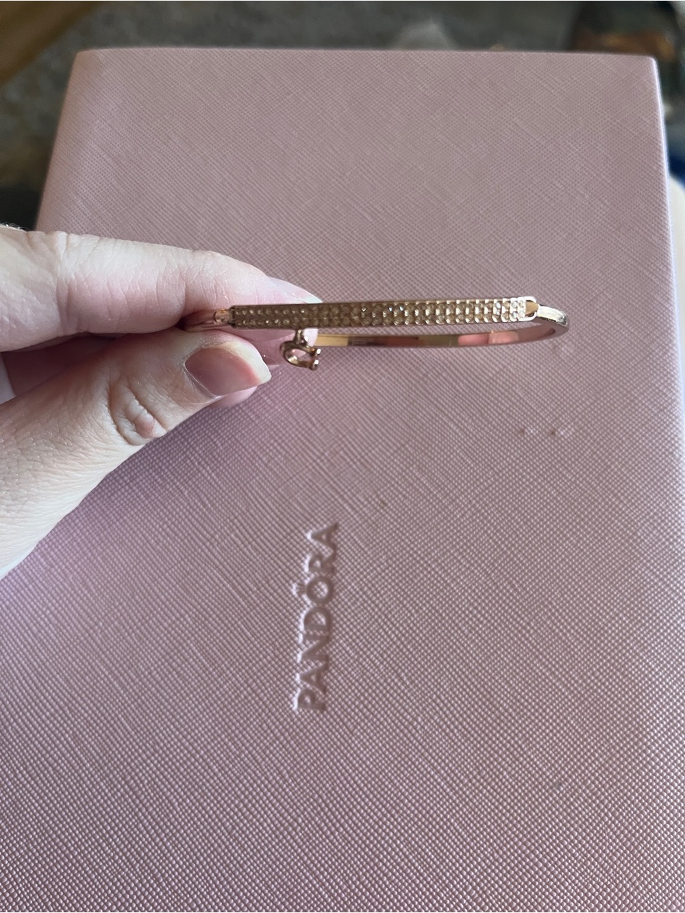 Coach Rose Gold-tone Crystal Pavé Slim Bangle Bracelet - Picture 2 of 3